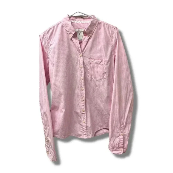 Abercrombie & Fitch Women's Pink Gingham Check Long Sleeve Button-Up Shirt M - Picture 1 of 5